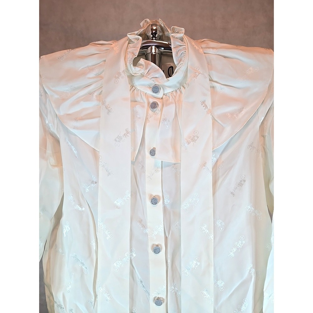 Coach Blouse Signature H & C Jacquard Shirt Long Sleeve Silk Blend White Size 2 - Picture 3 of 4